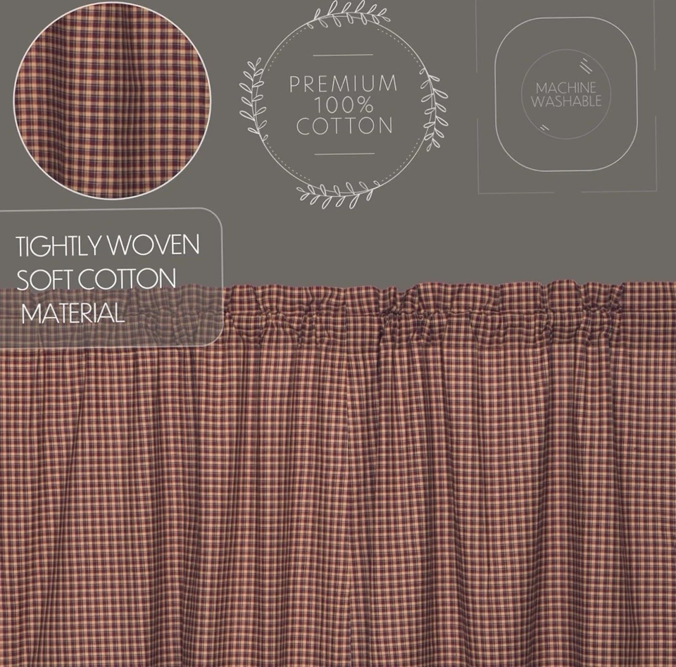 Primitive 80”x38” Panel Pair Red Rod Pocket Patriotic Window Curtains VHC Brands - Image 3 of 4