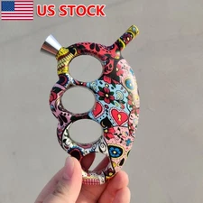 1X Knuckle Bubbler Hand Pipe Plastic Skull Printed Bong Colorful Smoking Pipes 