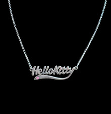 Hello Kitty Necklace with Pink Crystals - RARE Spelled out 17" - by SANRIO