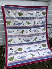 Kids Pottery Barn Dinosaur Reversible Quilt Full Queen 83 x86