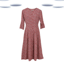 Ex Seasalt Women's Dress - 3/4th Sleeve Shirt Dress Floral Red (Size 10)