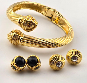 Authentic Joan Rivers Gold Plated Cuff Rope Bracelet Hinged 3 Sets of End Caps Signed