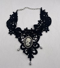 Skeleton Cameo Black Lace Choker Necklace Victorian Gothic Costume Novelty