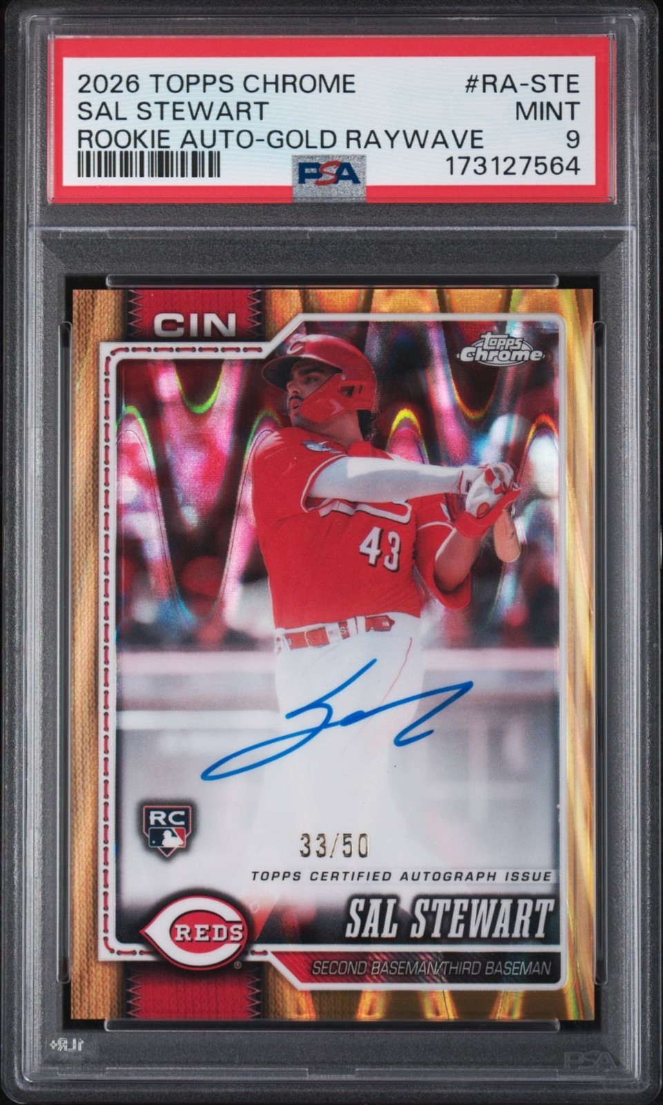 2026 TOPPS CHROME ROOKIE AUTOGRAPHS RA-STE SAL STEWART GOLD RAYWAVE PSA 9 view 1
