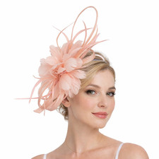 Flower Feather Fascinator with Sinamay Curls, Clip & Headband for Special Events