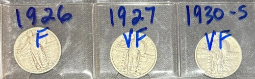 Lot of 3 Different Standing Liberty Quarters, 2 in VF Condition! 1926 - 1930-S