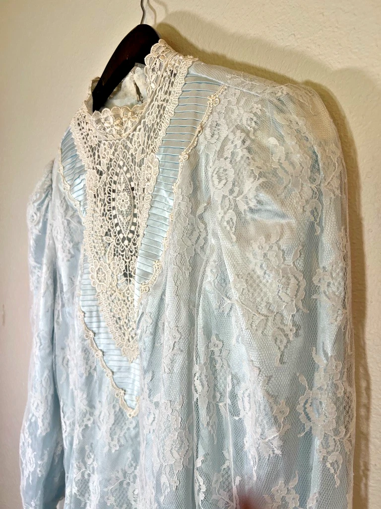 Vestido Victoriano Pradera Azul Encaje Estilo Cottagecore Pionero Teatro Disfraz S/M