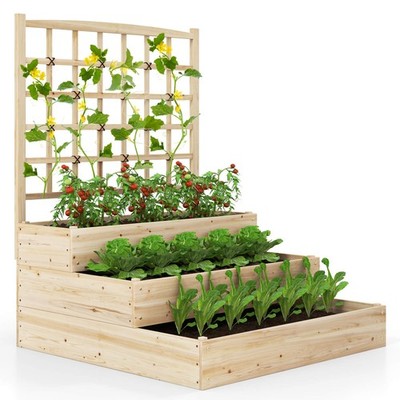 44'' x 45'' x 56'' 3-Tier Raised Garden Bed w/ Lattice Trellis Open-Ended Base