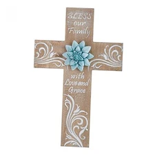  Cross Wall Decor With Metal Flower - Bless Our Family Cross Decor, Bead Multi