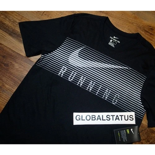 NIKE DOUBLE STATEMENT RUNNING HERITAGE LOGO BLACK SILVER SHIRT MEDIUM 876124-010
