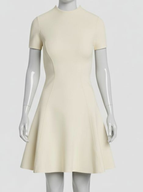 Lauren Ralph Lauren Women Ivory Structured Jersey Knit Flare Dress Size 6