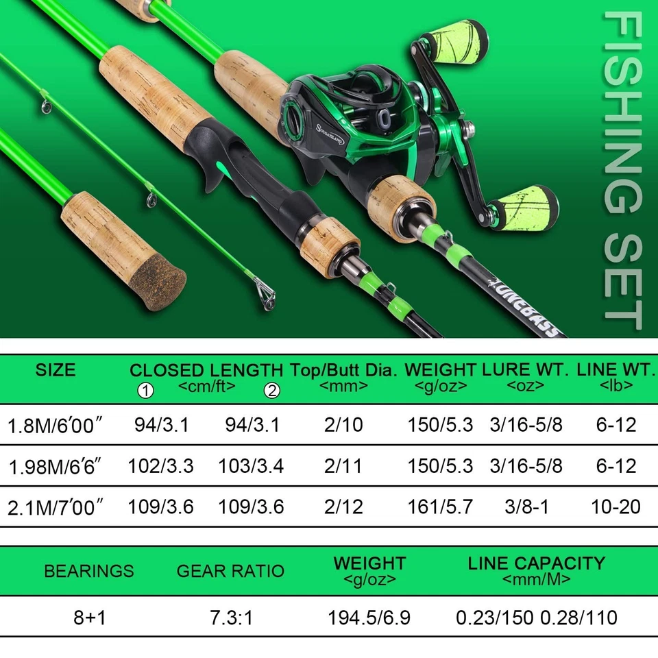 One Bass GT Light molinete giratório e de lançamento e vara de pesca de grafite 2 peças 7 pés - Imagem 3 de 4