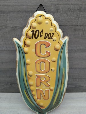 10¢ Corn Tin Metal Sign - Retro Farmstand Decor -Antique Look -