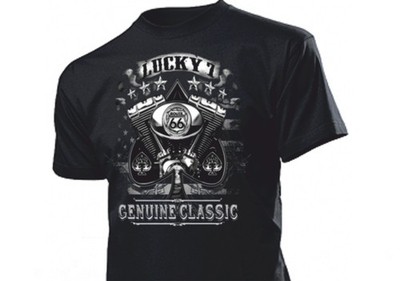 T-Shirt Lucky 7 Route 66 Genuine Classics V-Motor Deathcard Ace Rockabilly Biker
