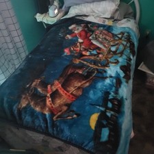    Santa Sleigh Reindeer Christmas Throw Blanket 50x60 Reversible