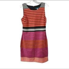 ANTHROPOLOGIE Pam & Larkin, women's pink and orange striped sheath dress, chic