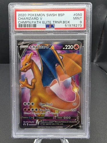 Pokemon Charizard V Champion's Path ETB Full Art Promo SWSH050 PSA 9 Mint