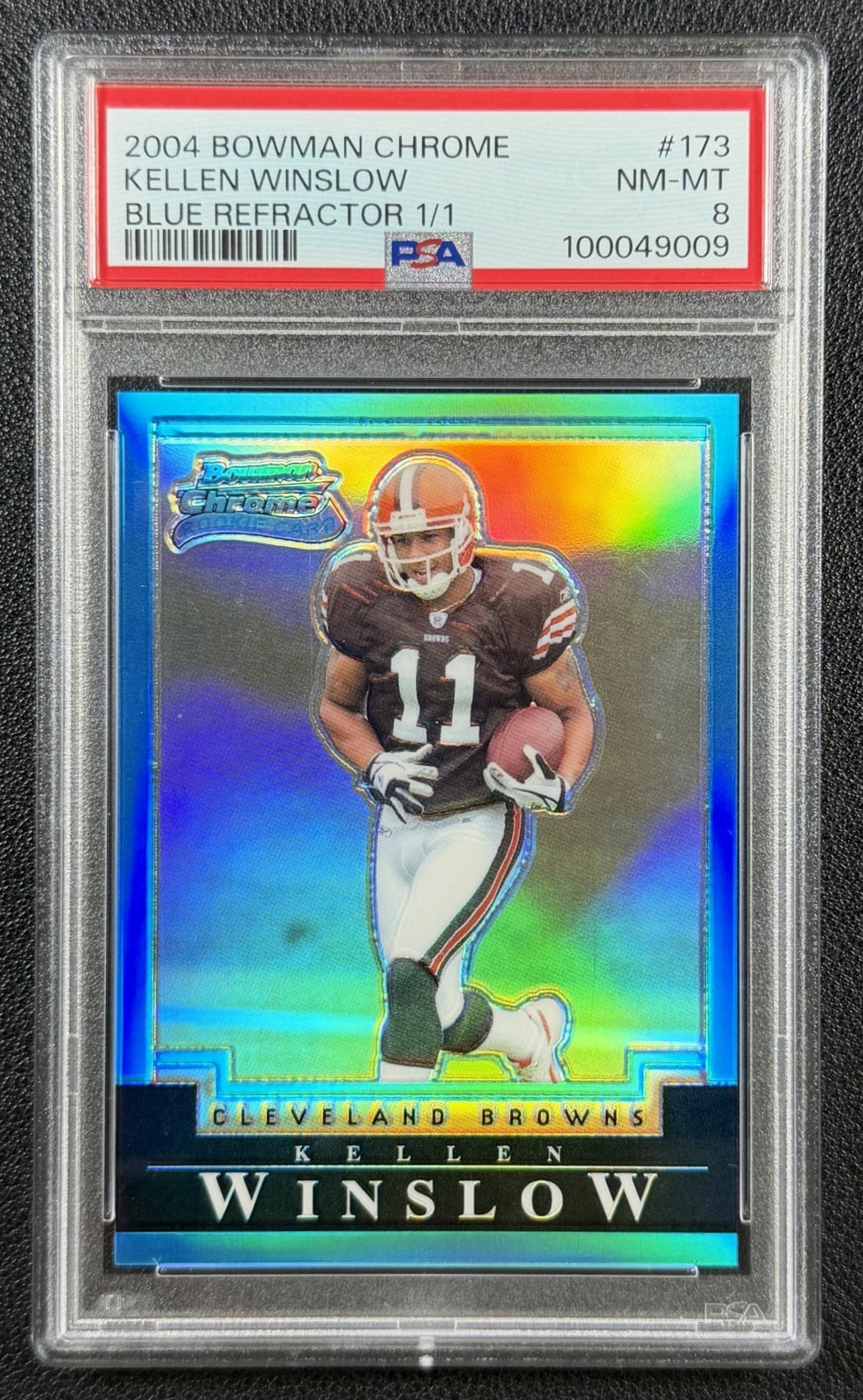 1/1 KELLEN WINSLOW PSA 8 2004 BOWMAN CHROME #173 BLUE REFRACTOR ROOKIE 1/1 RC