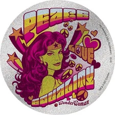 Stickers - C&D Visionary - DC Comics Wonder Woman Peace Love 4" Round Glitter