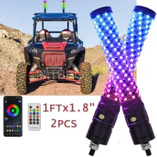 Pair 1FT Fat 1.8in Thick Spiral Chasing RGB Whip Lights For Polaris RZR XP Turbo