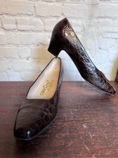 Salvatore Ferragamo alligator embossed square toe brown leather shoes SZ 6 1/2