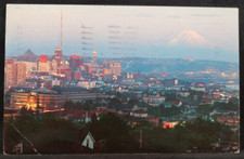 WASHINGTON WA Sunset on Mount Rainier 1957 Aerial View Seattle  postcard