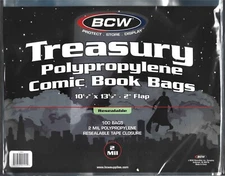 100 BCW RESEALABLE TREASURY COMIC BOOK SIZE BAGS / COVERS
