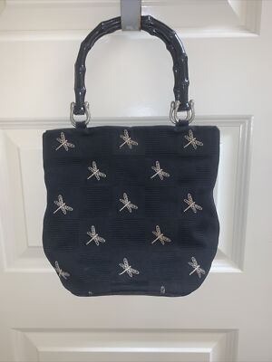 Talbots Purse embroidered Dragonflies small handbag #CA23147 Handles Zip Pocket