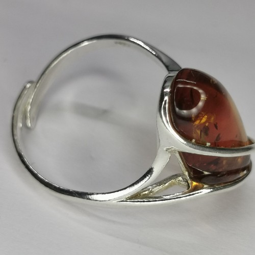 925 Sterling Silver & Genuine Baltic Amber Adjustable Ring - Picture 5 of 12