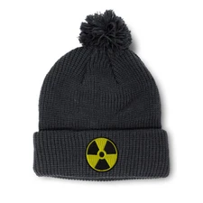 Pom Pom Beanies for Women Radiation Hazard Yellow Logo Embroidery Skull Cap