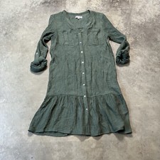 Nanette Lepore Dress Womens 8 Sage Green Bohemian Roll Tab Sleeve Button Front