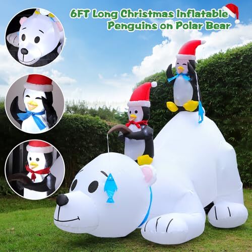 6FT Christmas Inflatable Polar Bear with Penguins Outdoor Decorations