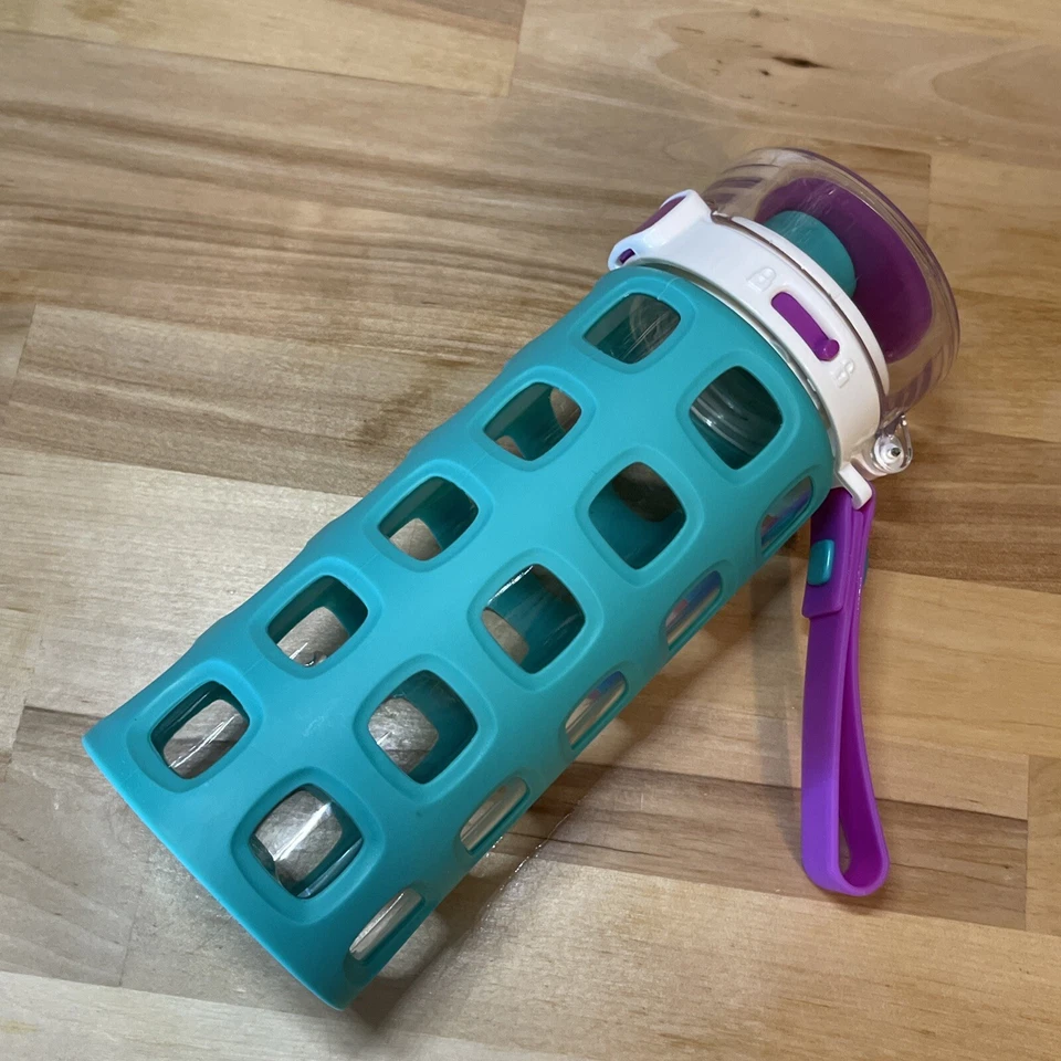 Botella de agua antimicrobiana Ello Dash 16 oz plástico verde y púrpura usada en excelente estado edad 3+ Foto 2 de 4