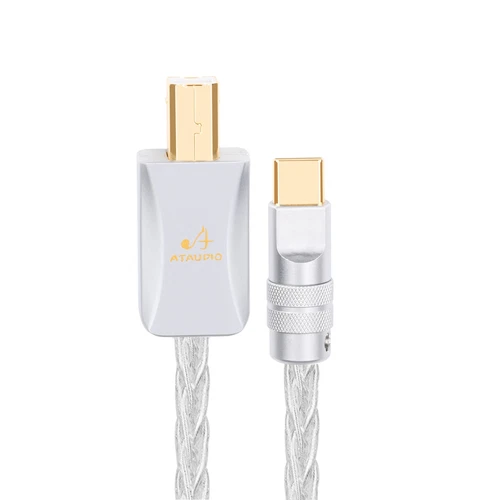 Hifi Pure Silver USB Cable High Performance Type C - Type B Otg Audio Cable NEW - Foto 10 di 12