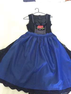 Giesswein Dirndl Spitze Gr.34 Xs schwarz blau Blumen Schürze Oktoberfest Wiesn