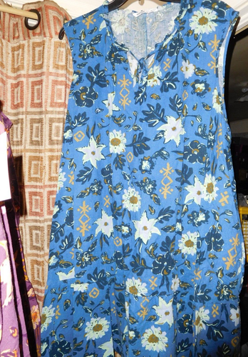 4X SONOMA OVERHEAD BLUE FLORAL PRINT RAYON LINEN BLEND DRESS SLEEVELESS