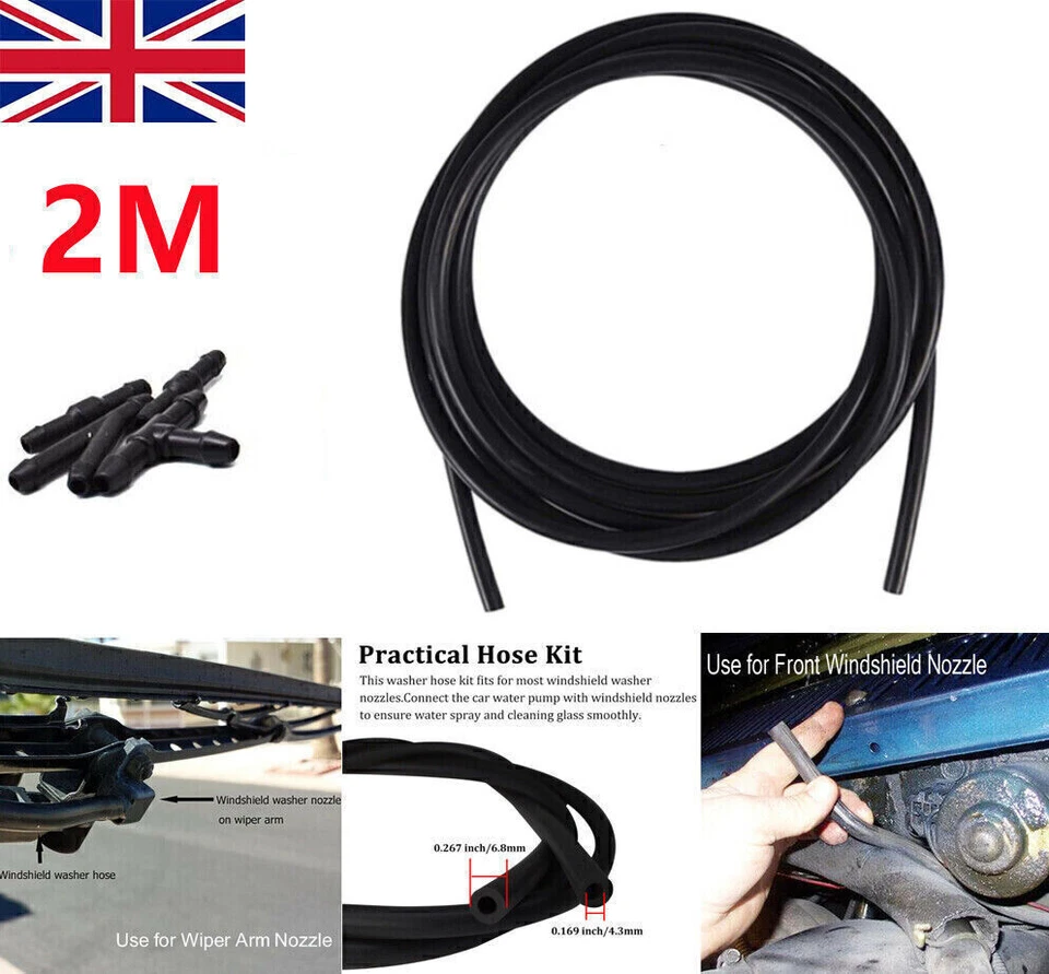 Black Rubber Windscreen Wiper Washer Jet Tube Pipe Hose 200cm with connectors UK - Image 3 of 4
