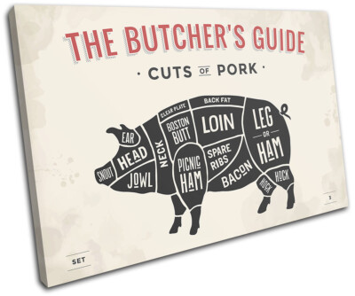 Meat Pork Butcher Pig Cuts Food Kitchen SINGLE CANVAS WALL ART Picture ...