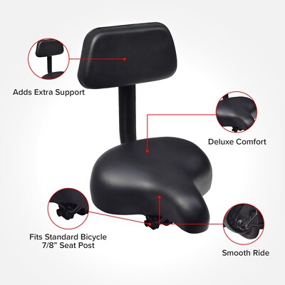 OMISTAR Bike Seat with Backrest - Oversized Bicycle Saddle with Back Support, Wide Bike Padded PU Cushion Saddle, Universal Saddle Replacement for