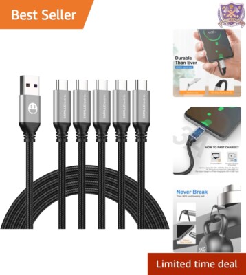 5-Pack 6ft Type C to A Charging Cables - Compatible with Galaxy & iPhone 16