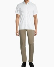69 Calvin Klein, Stretch Cotton Printed Button-Down Short Sleeve Shirt,White, M