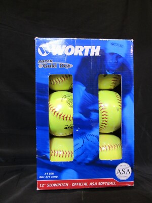 6 NEW Worth Sports Super Gold Dot Green Softballs 12inch Slowpitch Official ASA