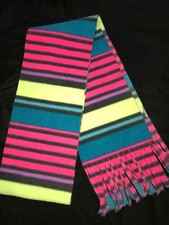 girls 50 inch COLORFUL STRIPE WINTER FLEECE SCARF fringe trim one size fits mos