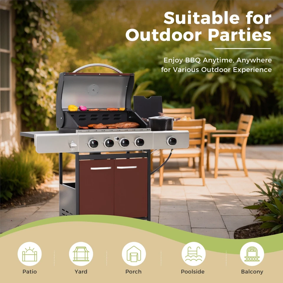 Parrilla de barbacoa de 4 quemadores con quemador lateral de acero inoxidable propano gas parrilla de barbacoa Foto 3 de 4