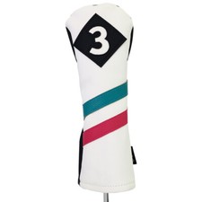 Majek Golf 3 Fairway Wood Headcover White with Teal Pink Stripe Vintage Style