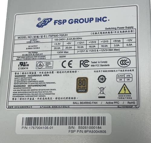 FSP FSP500-702UH 500W 2U Switching Power Supply 100-240V 0.8-4A - Picture 2 of 8
