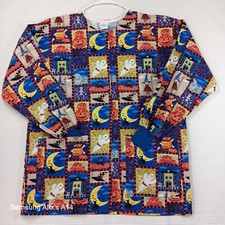 Tafford Halloween Long Sleeve Scrub Top Medium Snap Front