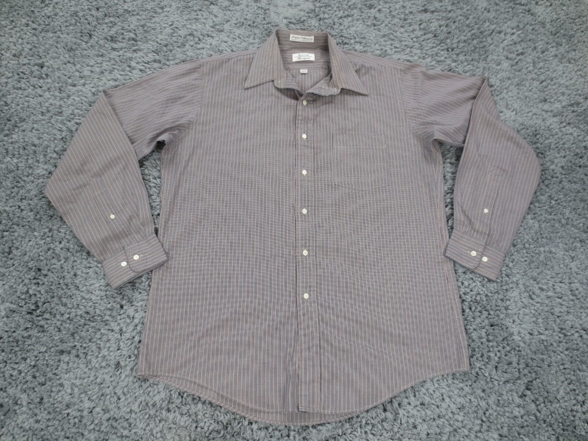 Arrow Shirt Mens 16 Blue Striped Poplin Blend Fairfield Long Sleeve Button  Up