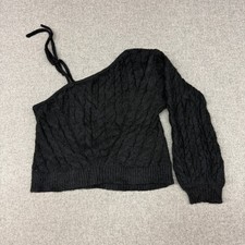 Wild Fable One Shoulder Cable Knit Sweater Size Large Black Asymmetric Tie Strap