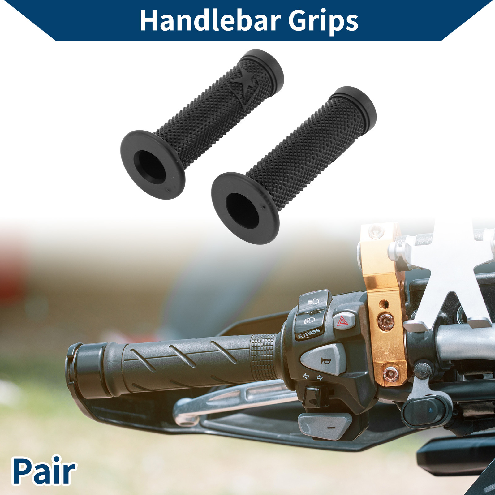 Upgrade Motorcycle Handlebar with 7/8” 22mm Black Rubber Grips Cover